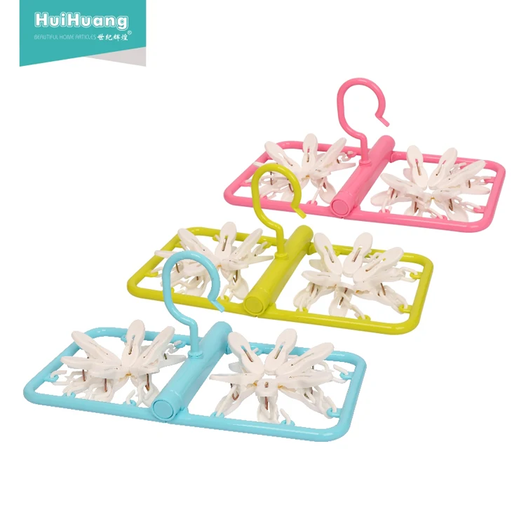 
hot selling balcony rectangle foldable laundry home plastic clothes hanger with 12 pegs 