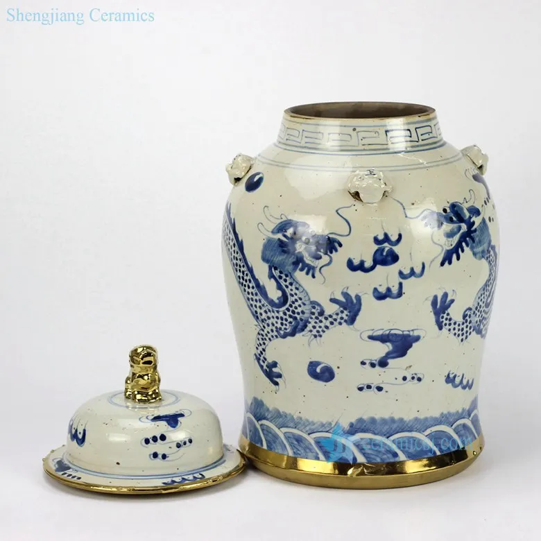 RZEY12-E Hand painted golden line sea cloud dragon porcelain jar