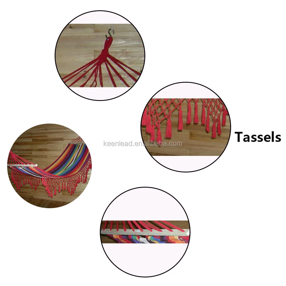 double barbecue fabric Cotton Material Portable camping tassel macrame Popular Hammock with fringe cotton