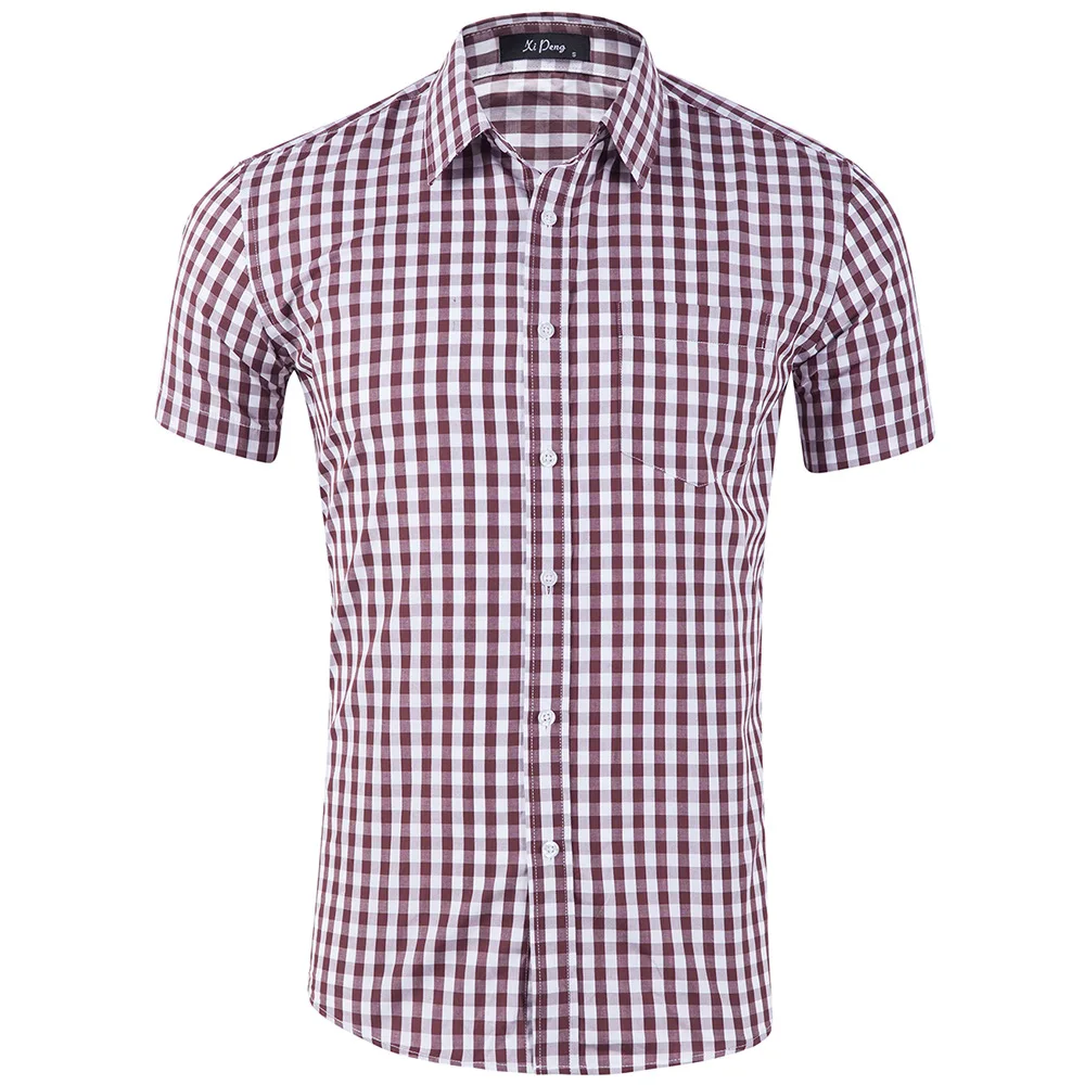Wholesale boutique Mens clothing 8 color Short Sleeve plaid check mens casual dress Shirts