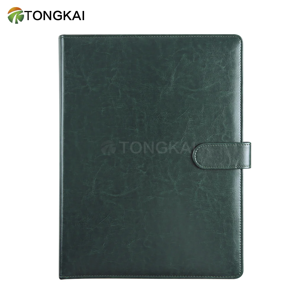 Dark green carrying leather file folder bag car folder with clipboard notepad & card slots