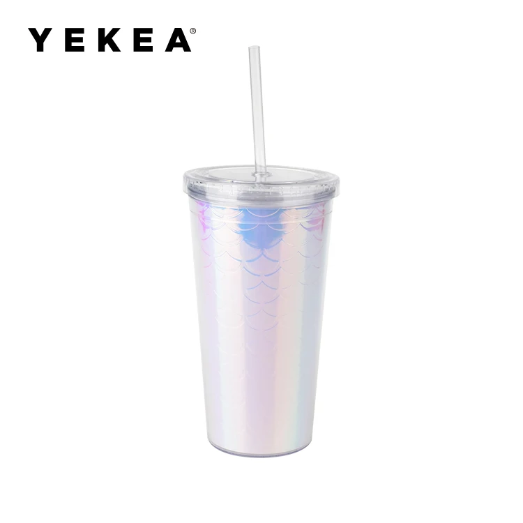 Factory Price 20 Oz Custom Printed Double Walled Acrylic Plastic Drinking Tumbler With Straw