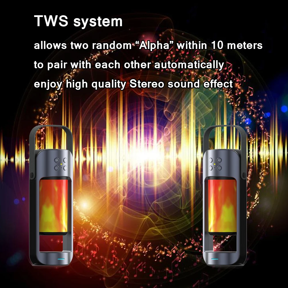 wireless speaker flame LED night light & TWS function with wireless charger support TF card and USB