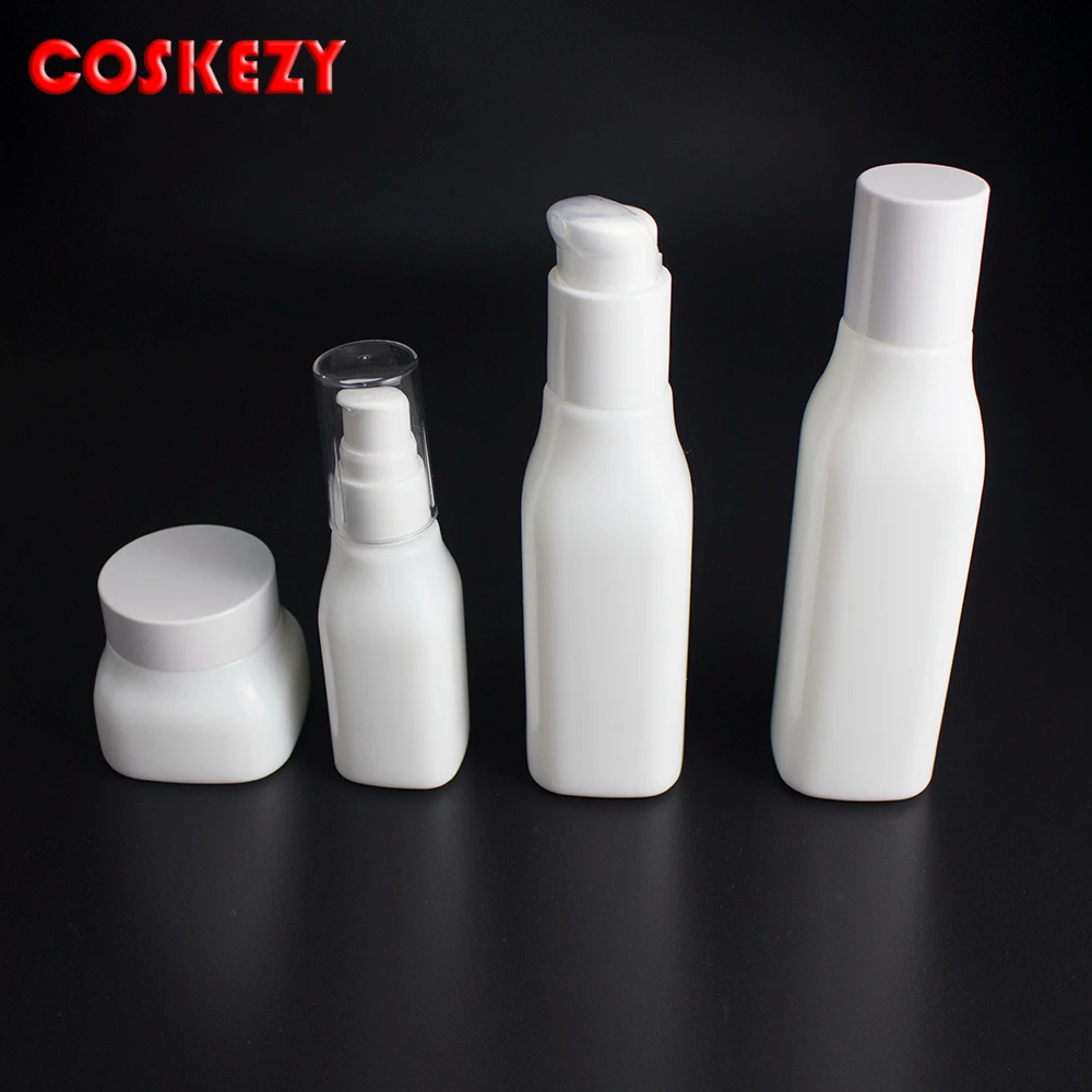 Квадратная стеклянная Пустая бутылка оптовая продажа косметические контейнеры 40 мл 100 Опаловая с белой крышкой