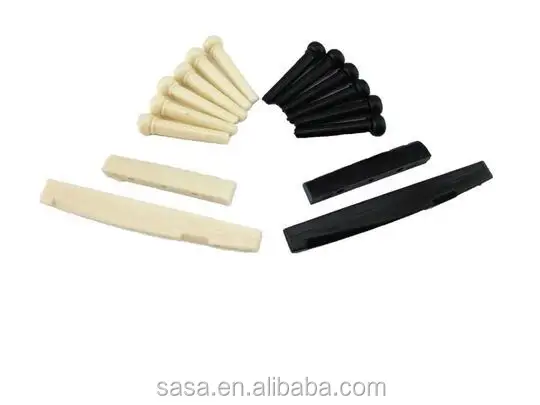 2 Sets Black and White Plastic Bridge Pins & Saddle & Nut Replacement Parts for Acoustic Guitar
