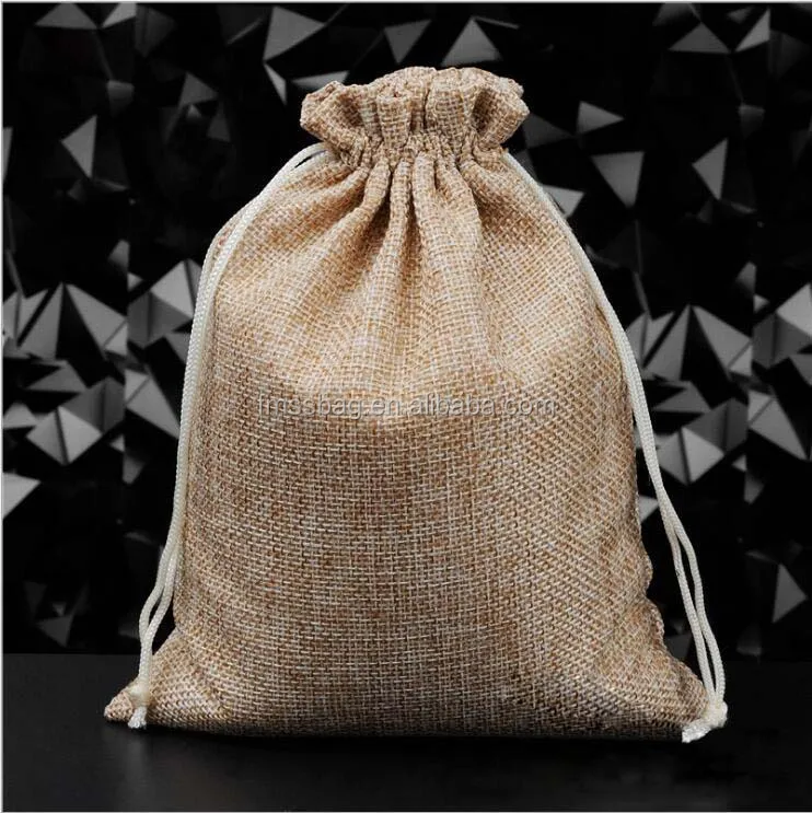 Natural Jute Hessian Hemp Drawstring Bag, Rustic Jute Packaging Bag