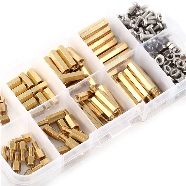 
200pcs/box Hot Selling Assorted M3 PCB Hex Male Female Threaded Brass Standoffs Screw Nut Assortment Set 