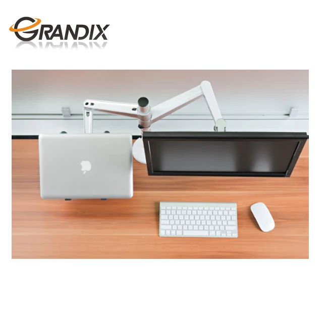 Free StandingTop quality Height Adjustable Desktop Aluminum Dual Arm Foldable Computer pc monitor desk stand and laptop stand