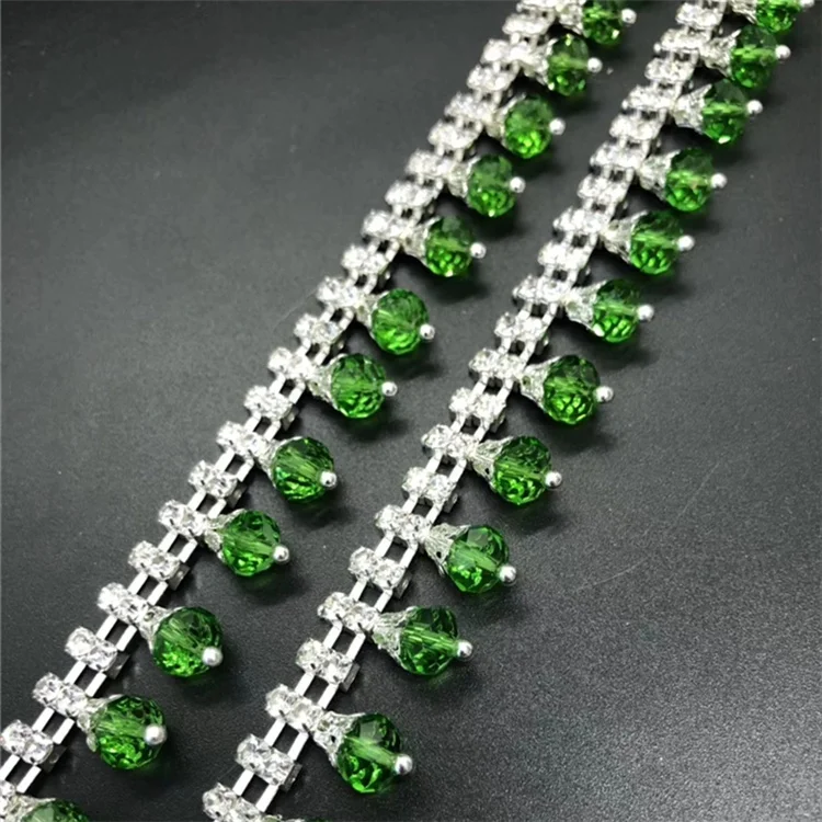 Decorative diamond colorful dyeing pearl chain Oval round bead Rhinestone chain  for garment bag shoe