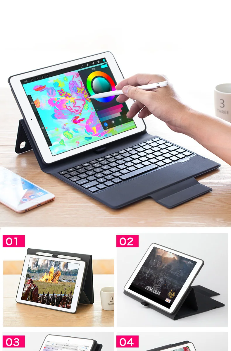 
2018 New designfactory supply leather Bluetooth keyboard case for ipad 9.7 backlitt keys keyboard case for 2018 new ipad 