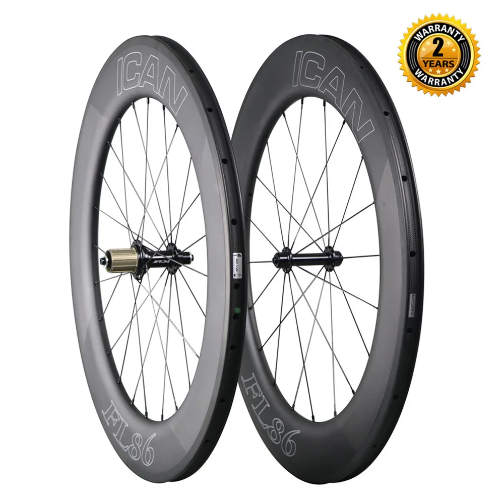 New Ican Carbon Clincher 86mm Bike Wheelset With Sapi Spokes Wheels