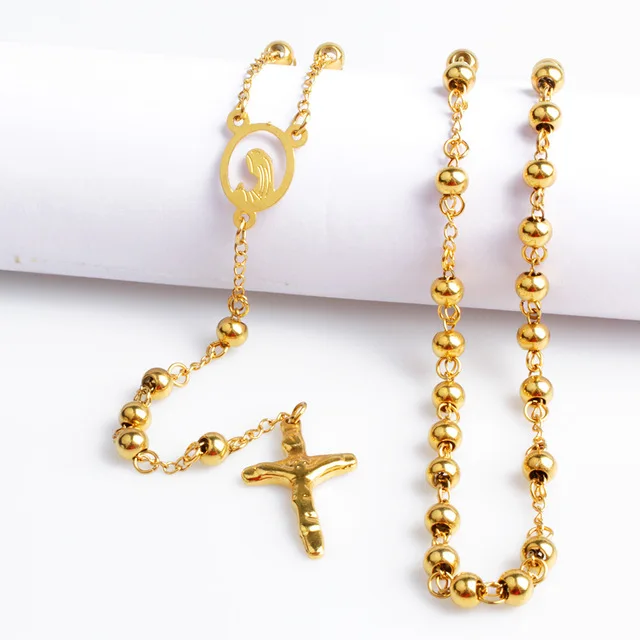 Fashion Indian Catholic Religious Items Gold Beads Rosaries Necklace