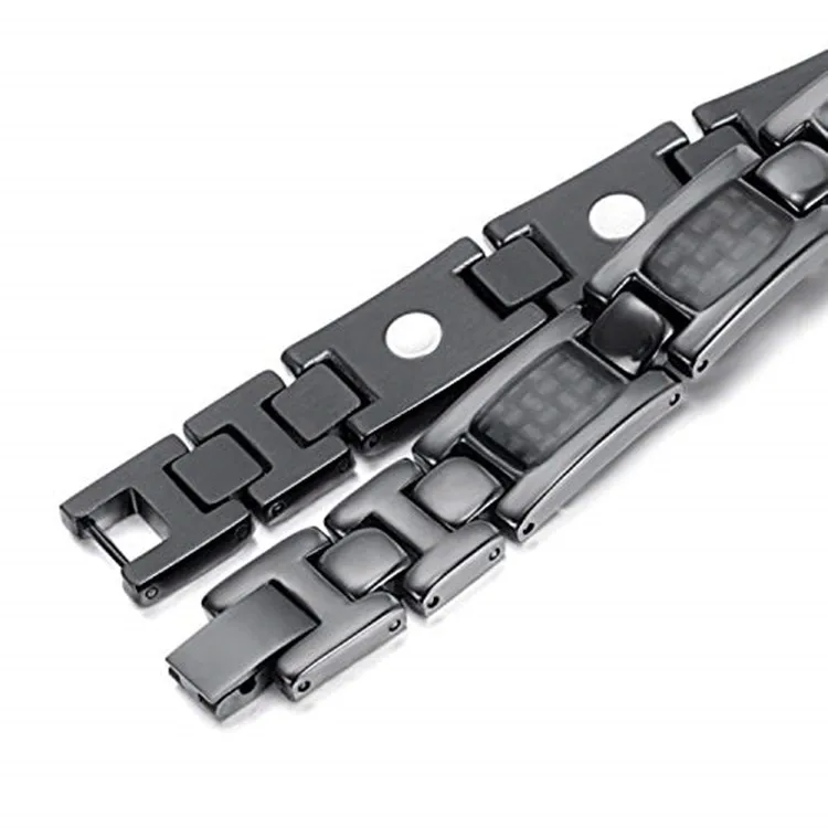 Mens Titanium Stainless steel Magnetic Therapy Black Carbon Fiber Pain Relief Bracelet For Arthritis Wristband