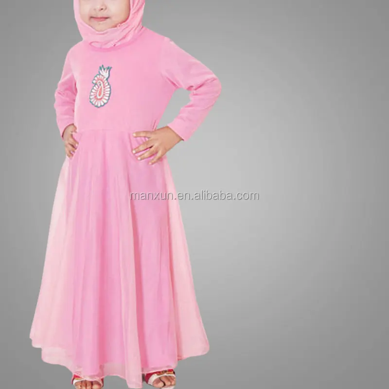Confortable Models Kids /Children Little Girl Islamic Abaya Dress Kaftan Pink Embroidery For Middle East