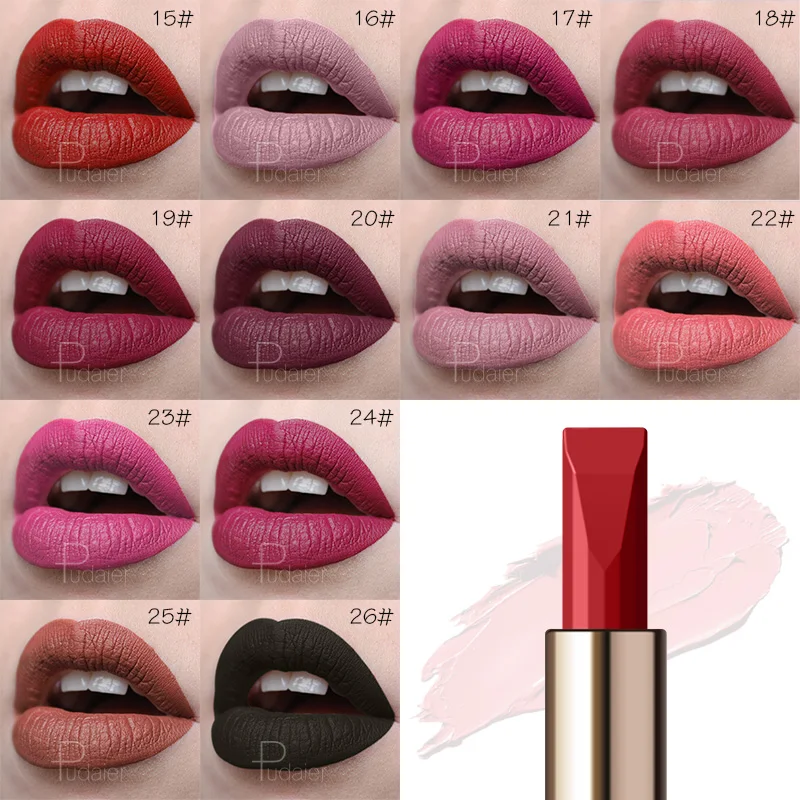 Pudaier 24 Hours Long Lasting Matte Lipstick Wholesale Special Golden Packing Lipstick Private Label