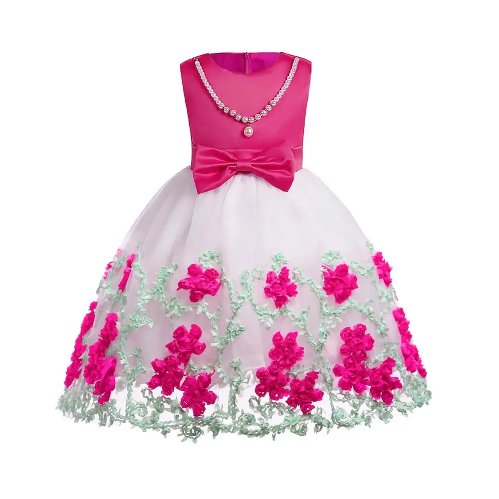 Net Yarn Embroidery Pearl Floral Latest Children Birthday Dress Designs