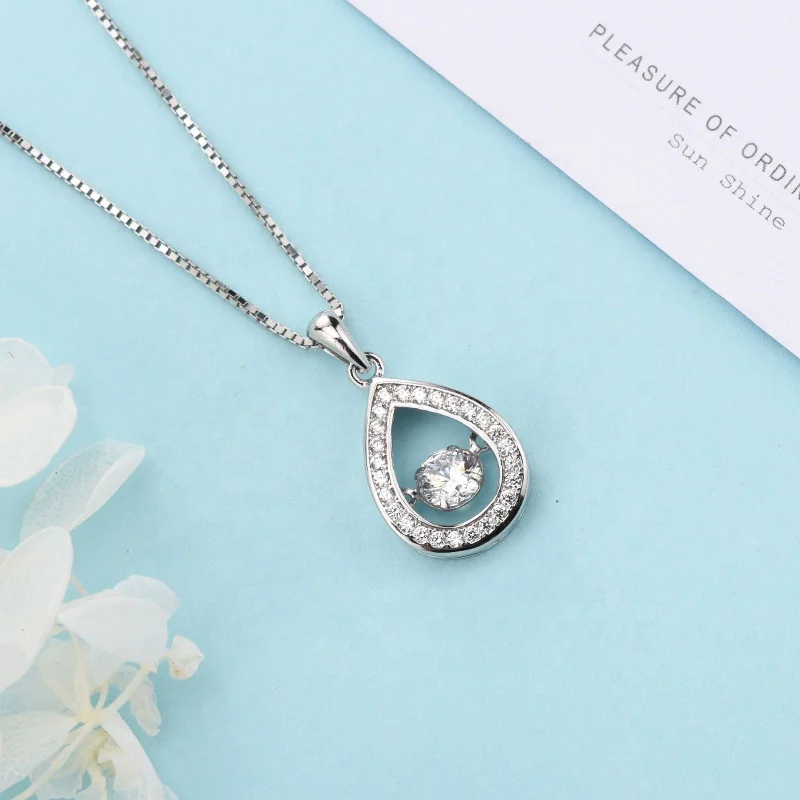 DW34 925 Sterling Silver beating heart Necklaces Water Tear Drop Dancing 4A Zircon Smart pendant for women