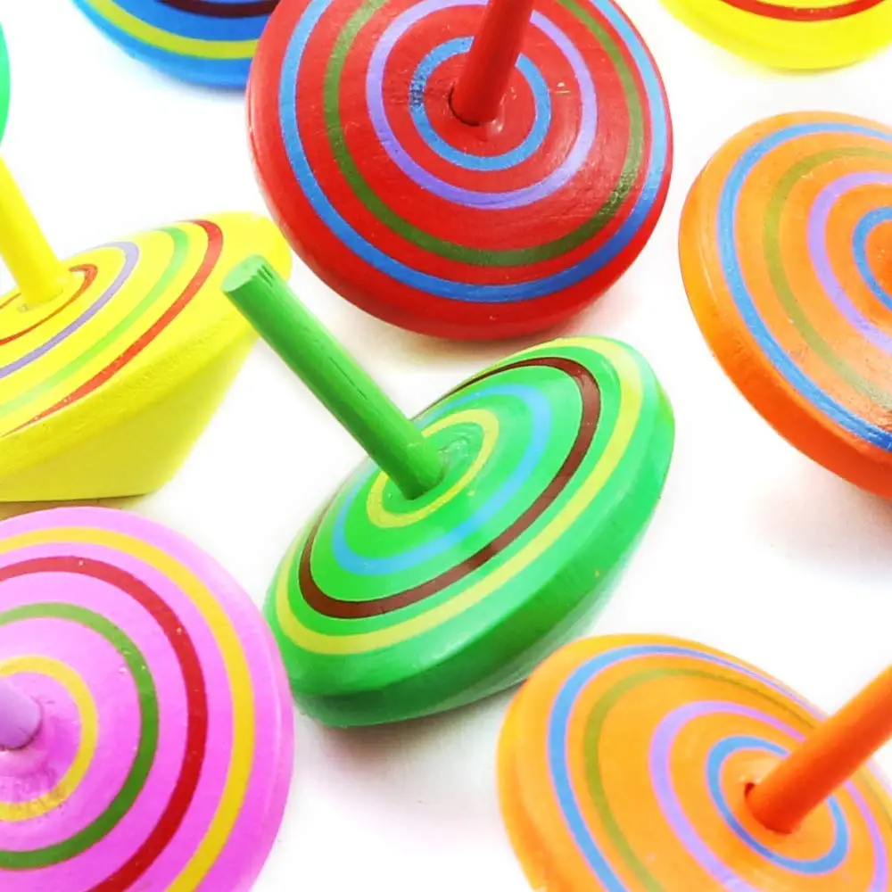 Multicolor Wooden Spinning Top Toy  Wood Handmade Spinning Learning Toys for Boys Girls