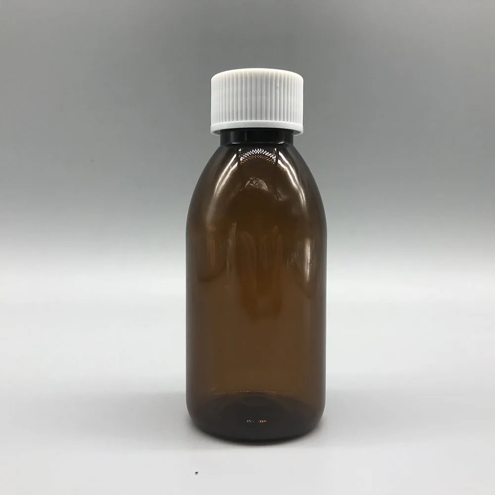 Without scale Pharmaceutical 4oz 125ML pet plastic amber brown syrup bottle with 15ml/30ml measuring cup