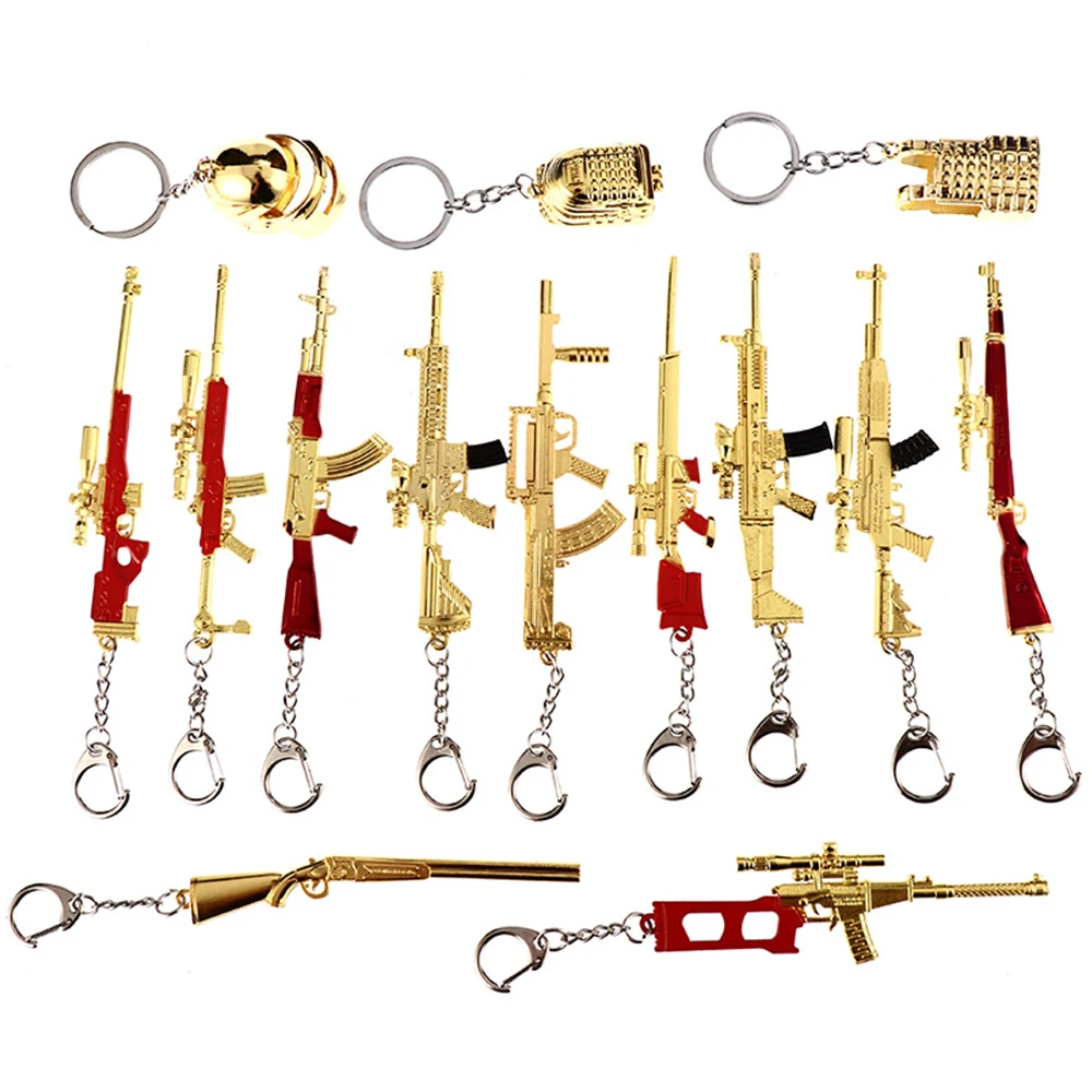 Wholesale Custom Keychain Metal Helmet Backpack 98K AK47 AKM M416 AWM Gun Keychain Keyring Metal Keychain Gun