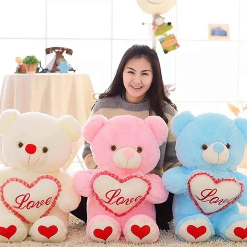 2018 Hot Customized Colorful Glowing Led Teddy Bear Creative Light Up Stuffed Love Heart Teddy Bear Plush Toy