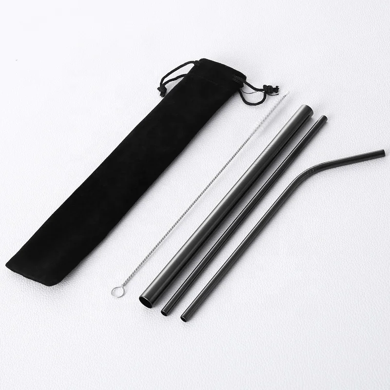 
Eco-friendly 304 black metal drinking stainless steel reusable straws 