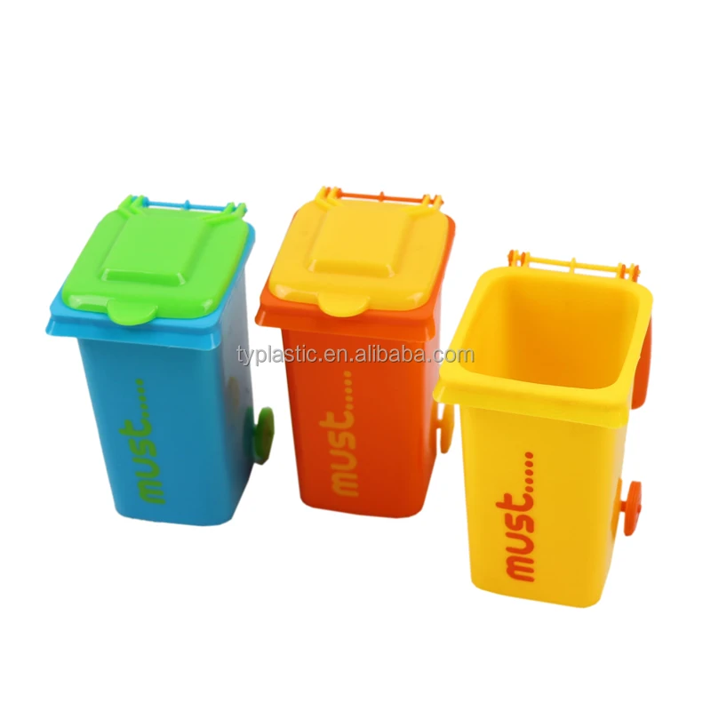 promotional plastic mini trash can pen pencil holder