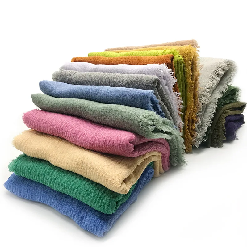 Женский шарф со складками, мусульманский хиджаб, однотонный длинный шарф