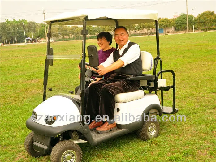 4 seater smart electric golf cart with folded windshield and soft top canopy