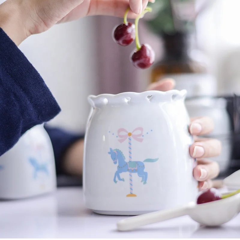 Heart hollow cutting ceramic honey sugar pot