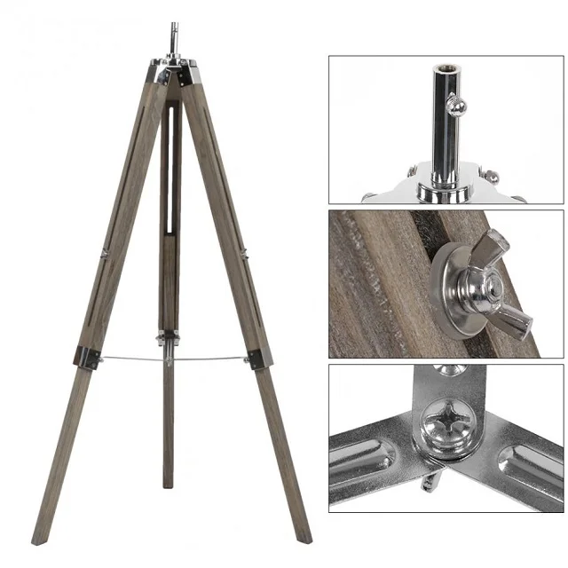 Chinese Wholesale Wooden Standing Big Retro Tripod Floor Lamp Lights Searchlight Floor Light