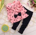 2016 Spring Baby Girls Suit New Cotton Fabala Bowknot Hearts Printed Children Suit