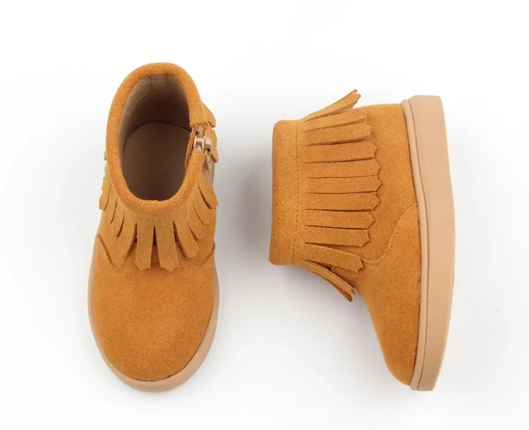 Popular Wholesale Fringes Lovely Shoes Genuine Leather Hard Rubber Kids Boots