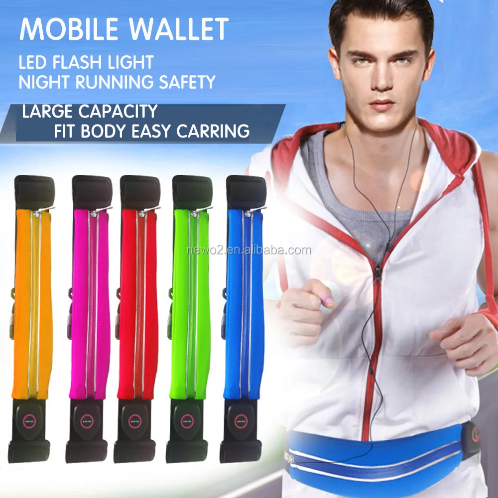 outdoor LED light waist band party light belt night sports safety waist bag mobile bag for running