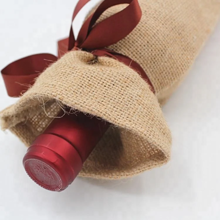 Hot sale custom logo printed 100% natural jute bag wine bottle gifts bags for sales