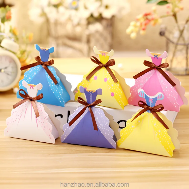 Fancy Novelty Shaped Dress Shaped Paper Folding Candy Box Sweet Boxes for Wedding Favor
