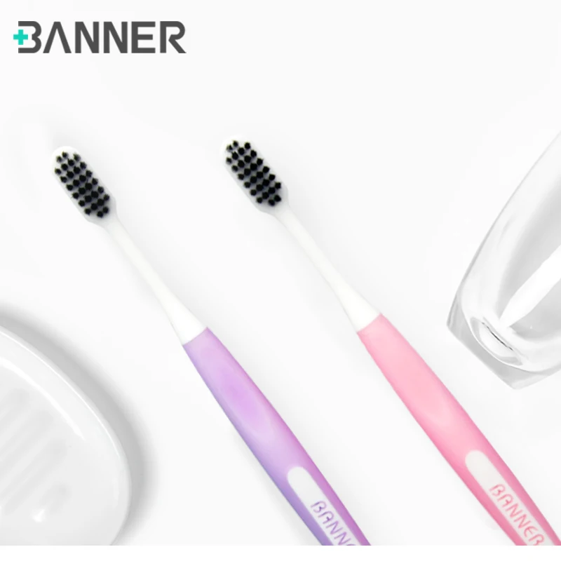Banner Custom Logo Charcoal Tooth Brush Adult Travel Eco Friendly Black Soft Bristles Toothbrush With Transparent PP Box