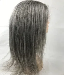 Fashion Personalized Wig Hidden Knots Gray Color 16inch Light Density  Human Hair Full Lace Wigs with Baby Hair