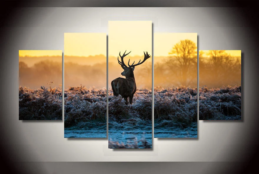 Deer Animal Africa 5 Panels Wall Art Canvas Paintings 5 Panels Wall Art Canvas Paintings