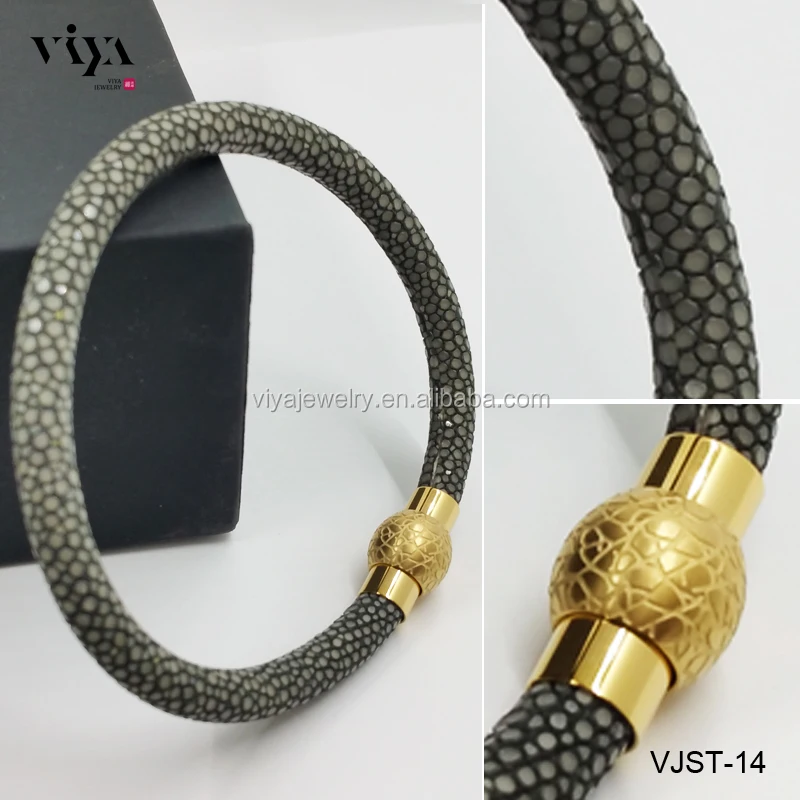 Unisex Jewelry Stingray Leather Bracelet Stainless Steel Magnetic Lock Clasps, Cuff Bangle, Leather Cord