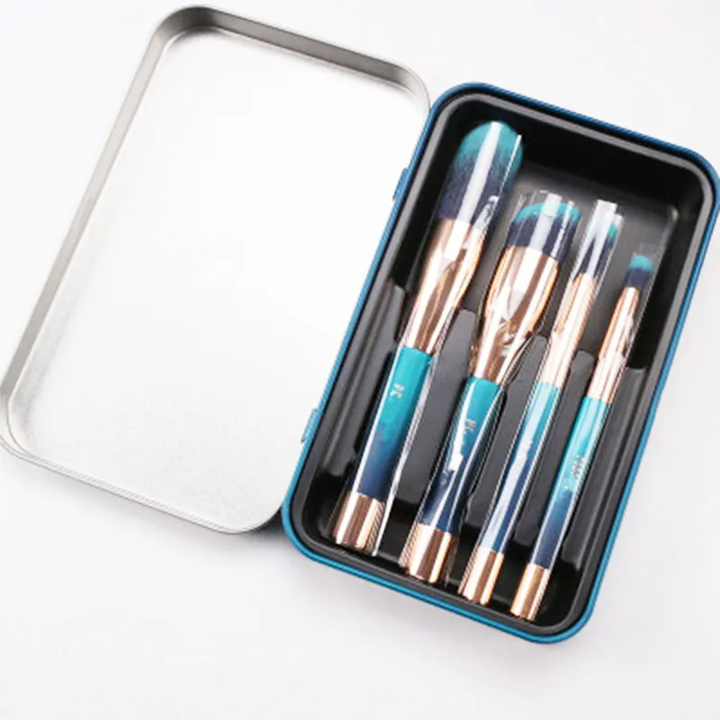 sky blue brush magnet head gold ferrule blue hair fiber cosmetic brush