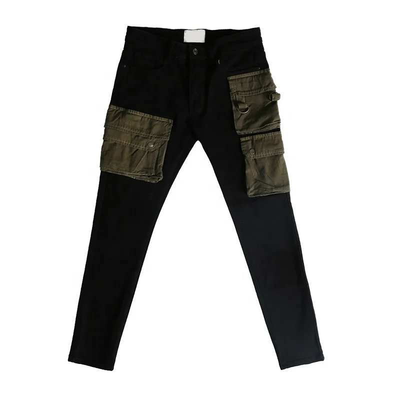
OEM new style ripped pent style stock dropshipping men black cargo jeans 