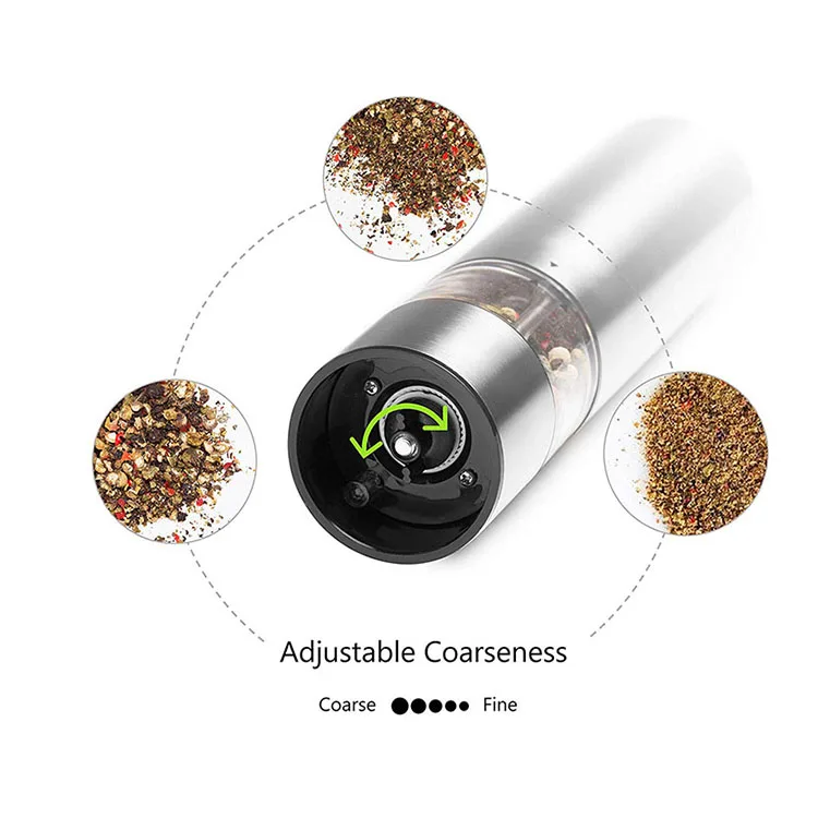 2 in 1 stainless steel glass battery operated salt pepper mill