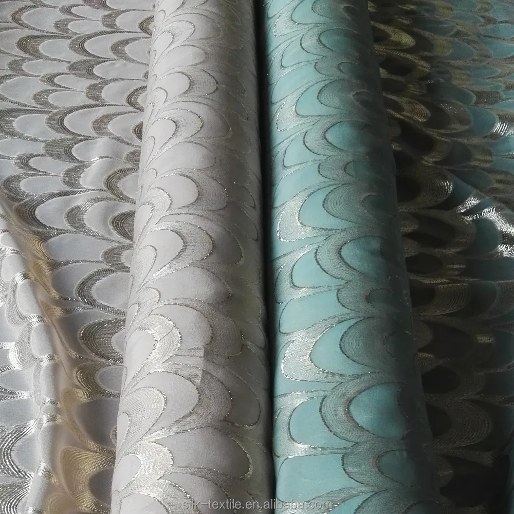 
Silk fabric with Metallic Jacquard Lurex Chiffion fabric 