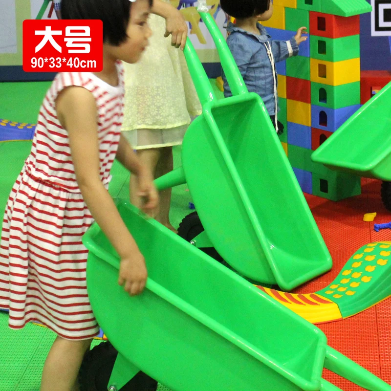 Cheap Outdoor Plastic Wheelbarrow for Preschool Kids Colorful Amusement Park Facility