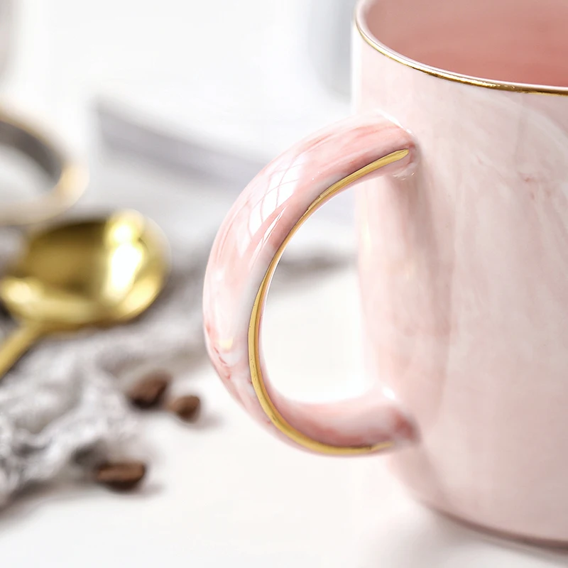 Gift box marble style mug set with gold printing Mr&Mrs gold rim 12oz ceramic porcelain coffee cup mug marble