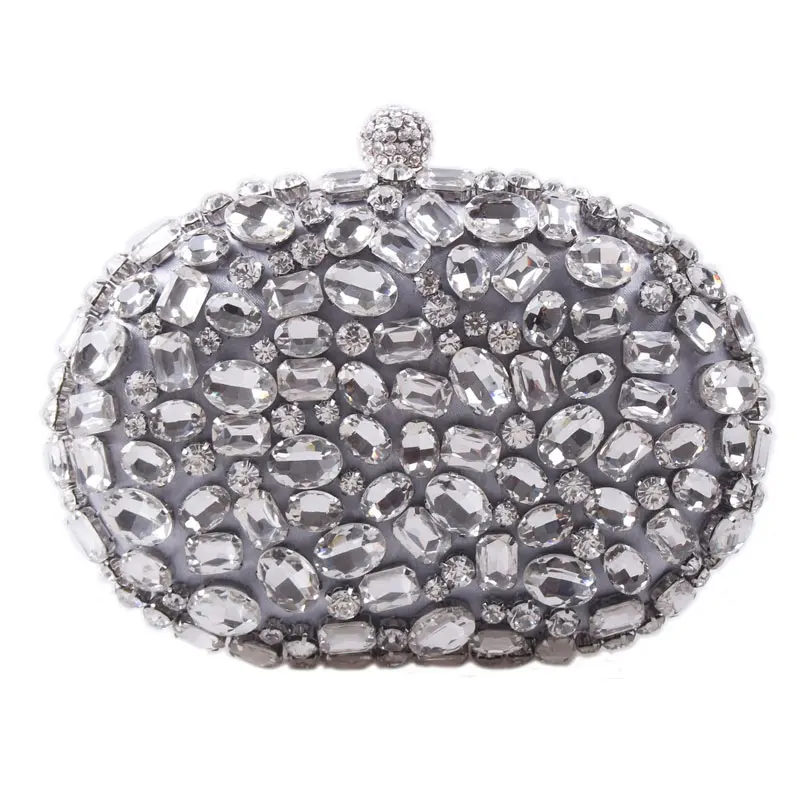 
Ladies Fashion Luxury Crystal Big Diamonds Oval Shape Wedding Bridal Party Messenger Clutch Bag Evening Bags 