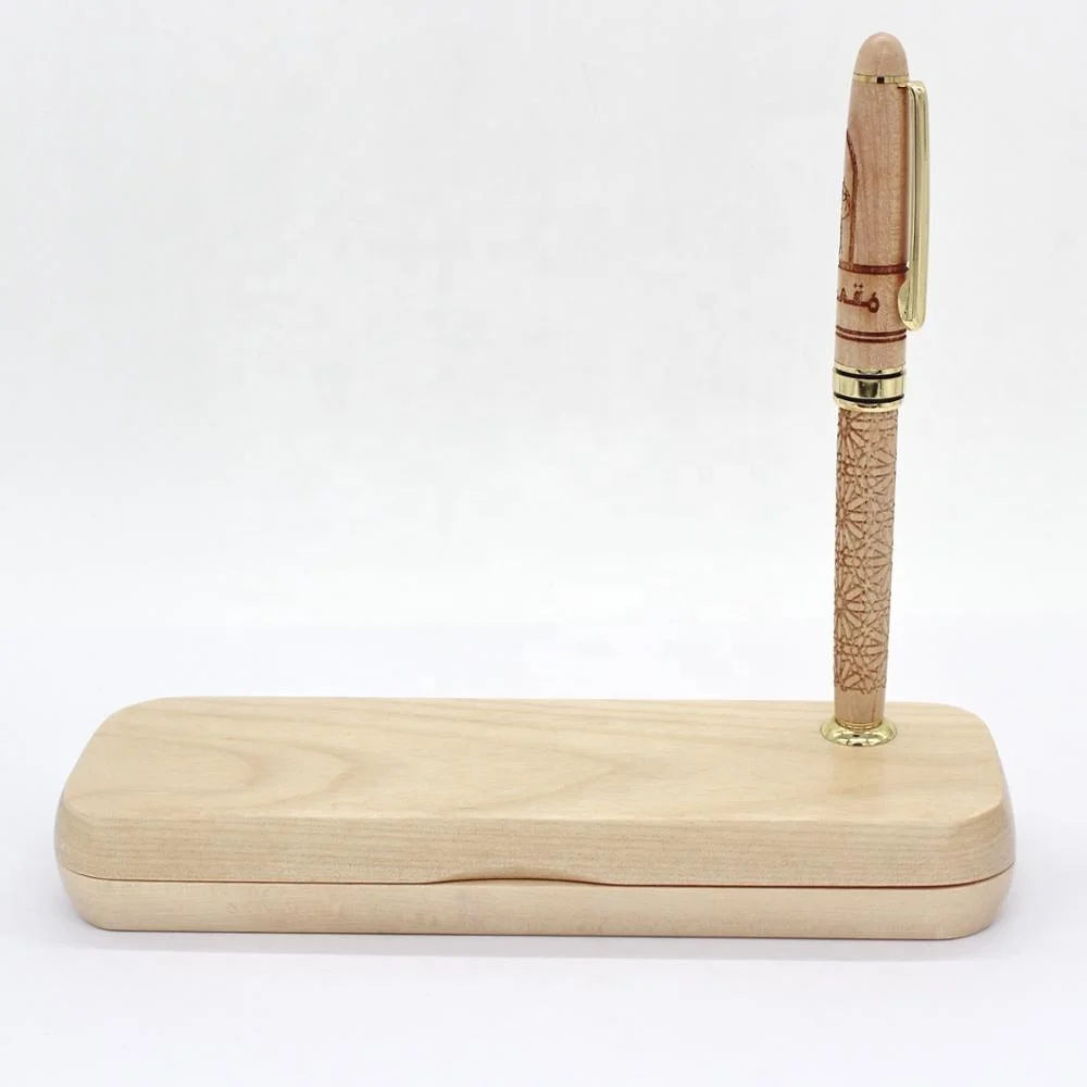 JW-14 wholesale  luxury engraving logo maple wood twist ballpoint pen with wooden box and pen holder