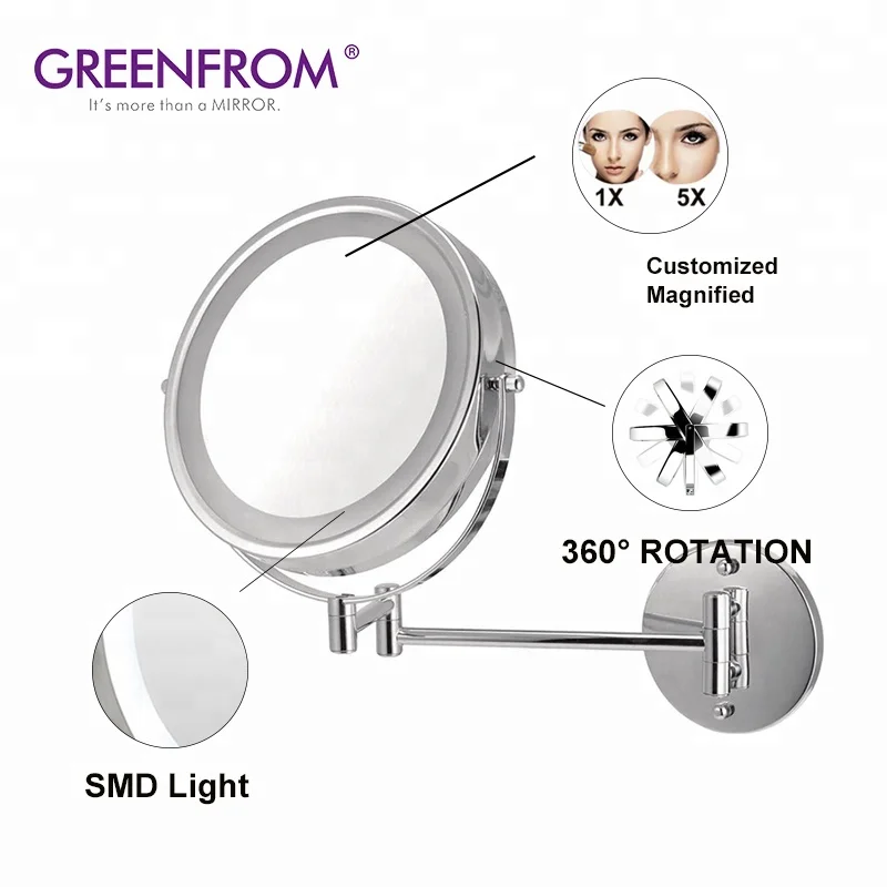 Hot Selling Classic Double Sides Magnifying Round Wall Cosmetic Shaving Mirror With Led Light For Hotel Bathroom