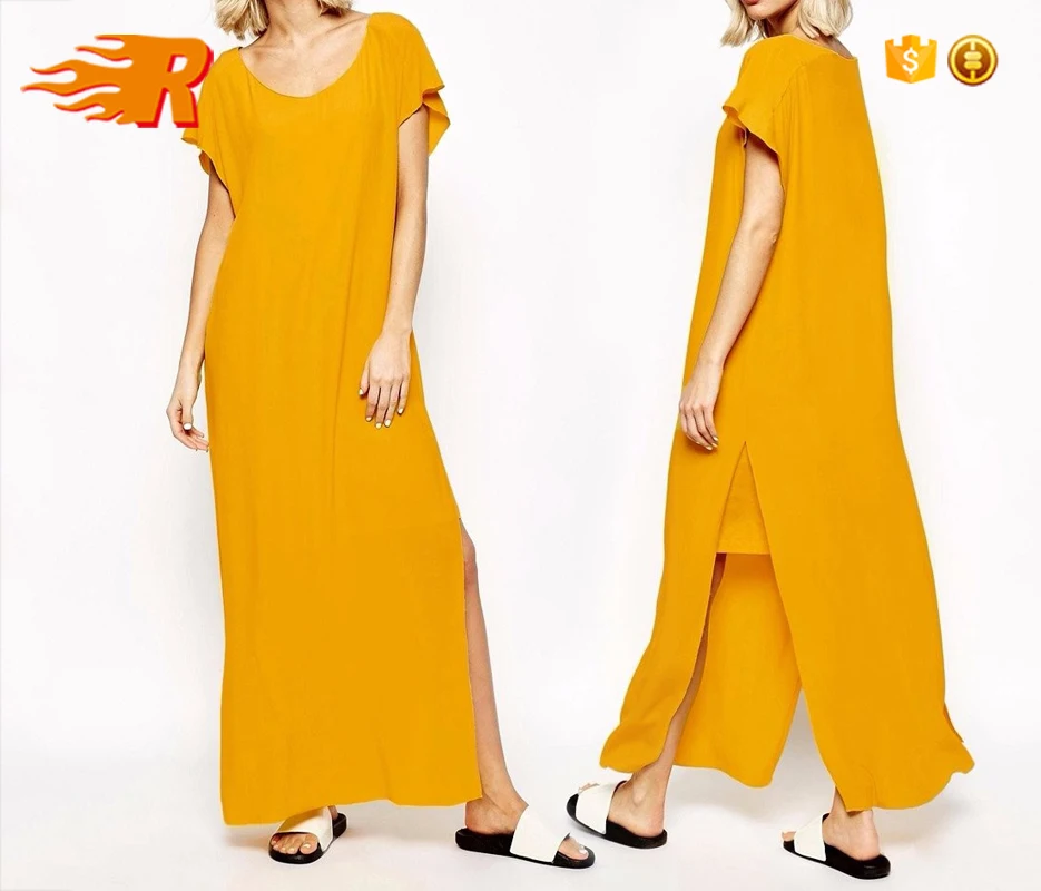 Women Long Maxi Dress T-shirt Tunic Loose Made Viscose Cotton Draped Summer
